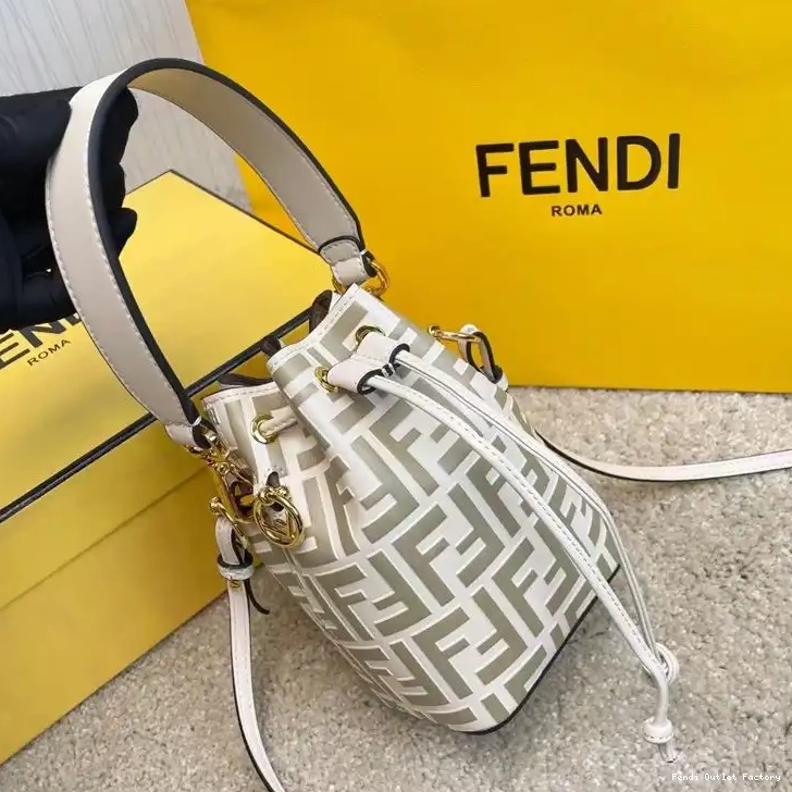 Cheap HOT Fendi Motif Calf White Bucket In Bag Mon Leather Tresor FF Mini 0420